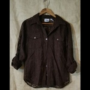 Chico's Design Chocolate Brown lace button up